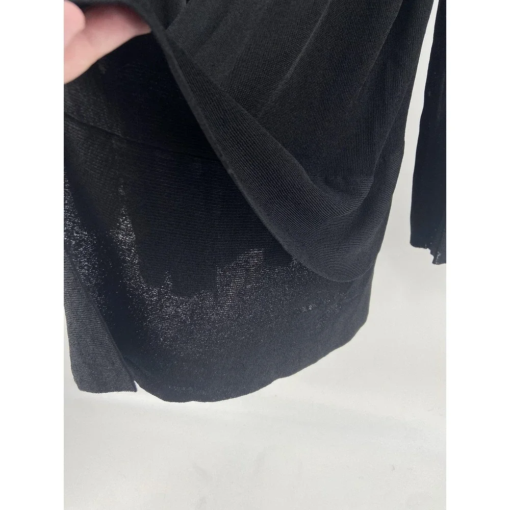 Eileen Fisher Cardigan Sweater Women XL Black Ruffle Open Light Sheer Minimalist